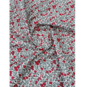 Coton Enduit – Léonie Beige / Rouge – Fleuri Classique | Coupon 50x160 cm