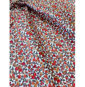 Coton Enduit – Léonie Orange – Mini Fleurs Vives | Coupon 50x160 cm