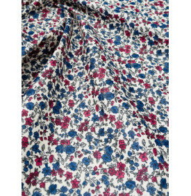 Coton Enduit – Léonie Bleu/Rouge – Mini Fleurs | Coupon 50x160 cm