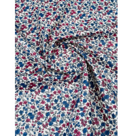 Coton Enduit – Léonie Bleu/Rouge – Mini Fleurs | Coupon 50x160 cm