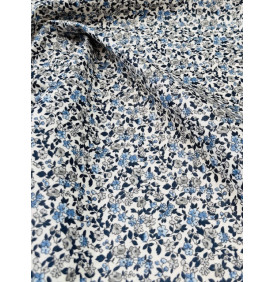 Coton Enduit – Léonie Ivoire/Bleu – Mini Fleurs | Coupon 50x160 cm