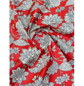 Coton Enduit – Sharma Terracotta – Fleurs Orientales | Coupon 50x160 cm