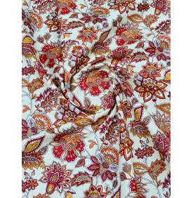 Coupon Coton Enduit – Arlésienne Indienne Ivoire / Orange - Tissu Imperméable | Coupon 50x160 cm