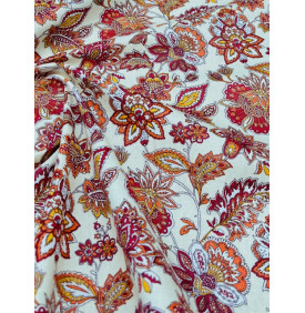 Coupon Coton Enduit – Arlésienne Indienne Ivoire / Orange - Tissu Imperméable | Coupon 50x160 cm