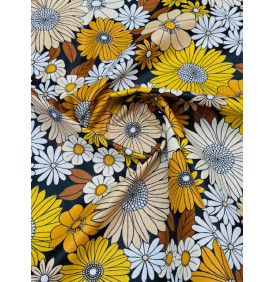Coton Enduit – Seventies Gold – Fleurs Vintage | Coupon 50 x 160 cm