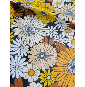 Coton Enduit – Seventies Gold – Fleurs Vintage | Coupon 50 x 160 cm