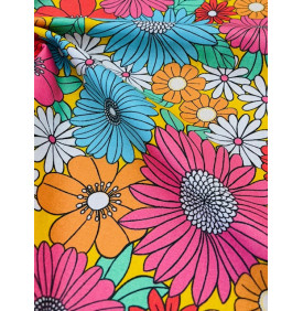 Coton Enduit – Seventies Multicolore – Fleurs Vintage Pop, en 140 g/m²
