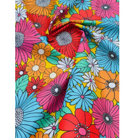 Coton Enduit – Seventies Multicolore – Fleurs Vintage Pop, en 140 g/m²