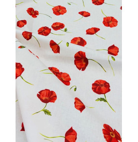 Coton Enduit – Coquelicot Écru – Motif Floral Rouge – 50 x 160 cm