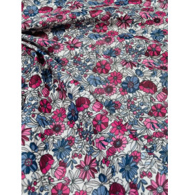 Coton Enduit – Apolline Bleu Rouge – Fleuri Fin – Coupon 50 x 160 cm