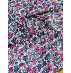 Coton Enduit – Apolline Bleu Rouge – Fleuri Fin – Coupon 50 x 160 cm