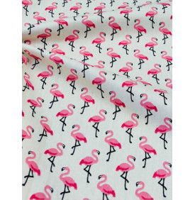 Coton Enduit – Flamingo Crème Rose – Flamants Roses – Coupon 50 x 160 cm