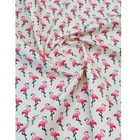 Coton Enduit – Flamingo Crème Rose – Flamants Roses – Coupon 50 x 160 cm