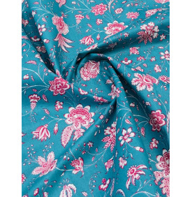 Coton Enduit – Holy Turquoise – Floral Indien – Coupon 50 x 160 cm