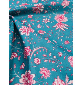 Coton Enduit – Holy Turquoise – Floral Indien – Coupon 50 x 160 cm