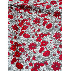 Coton Enduit – Apolline Beige Rouge – Fleuri Fin – Coupon 50 x 160 cm