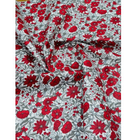 Coton Enduit – Apolline Beige Rouge – Fleuri Fin – Coupon 50 x 160 cm