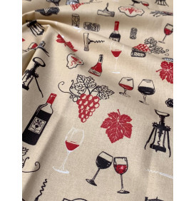 Coton Enduit – Vignoble Lin – Motifs Vin & Raisin – Coupon 50 x 160 cm