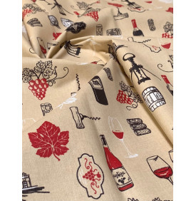 Coton Enduit – Vignoble Lin – Motifs Vin & Raisin – Coupon 50 x 160 cm