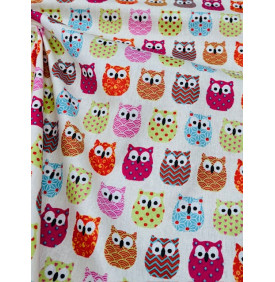 Coton Enduit – Mini Hiboux Rose – Hiboux Multicolores – Coupon 50 x 160 cm