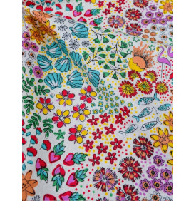 Coton Enduit – Summer Vibes Ivoire – Fleurs & Coquillages – Coupon 50 x 160 cm