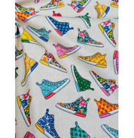 Coton Enduit – Baskets Multicolores – Sneakers Stylisées – Coupon 50 x 160 cm