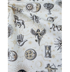 Coton Enduit – Motif Astro Écru – Style ésotérique & céleste – Coupon 50x160 cm