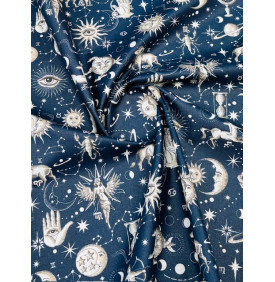 Coupon Coton Enduit – Astro Bleu Nuit – Tissu Imperméable – Coupon 50 x 160 cm
