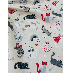 Coton enduit – Pacha gris – Chats rigolos – Esprit tendre – Coupon 50 x 160 cm