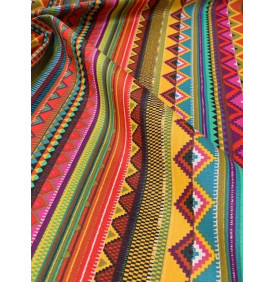 Coupon Coton Enduit "Mexico" Rose/ Bleu/ Jaune – 50 x 160 cm - Tissu Imperméable