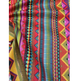Coton enduit – Mexico rose bleu jaune – Motif ethnique – Coupon 50 x 160 cm