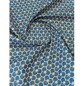 Coton enduit – Riad bleu pétrole – Motif géométrique – Coupon 50 x 160 cm