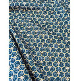 Coton enduit – Riad bleu pétrole – Motif géométrique – Coupon 50 x 160 cm