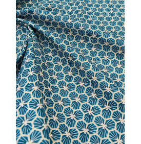 Coton Enduit – Riad Bleu Canard – Motif Géométrique | Coupon 50x160 cm