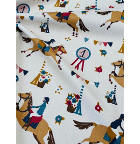 Coton Enduit – Jumping Multicolore – Esprit Équestre – Coupon 50 x 155 cm