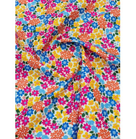 Coton Enduit – Gladys Rose Jaune – Fleurs Multicolores – Coupon 50 x 155 cm