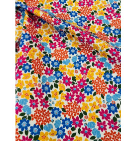 Coton Enduit – Gladys Rose Jaune – Fleurs Multicolores – Coupon 50 x 155 cm
