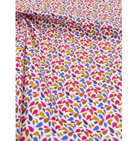 Coton Enduit – Otma Caramel Violet – Petites Feuilles – Coupon 50 x 150 cm