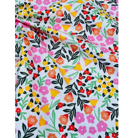 Coton Enduit – Martine Rose Vert – Fleurs Printanières – Coupon 50 x 150 cm