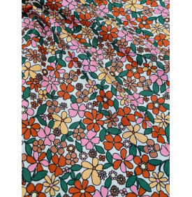 Coton Enduit – Josette Blanc Rose – Fleurs Vintage – Coupon 50 x 150 cm