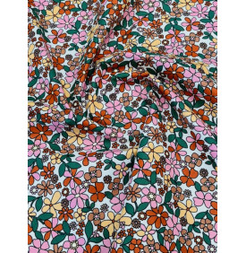Coton Enduit – Josette Blanc Rose – Fleurs Vintage – Coupon 50 x 150 cm