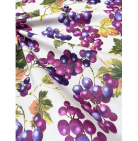 Coupon Coton Enduit « Muscat » Violet – 50 × 160 cm – Tissu Imperméable Motif Raisin