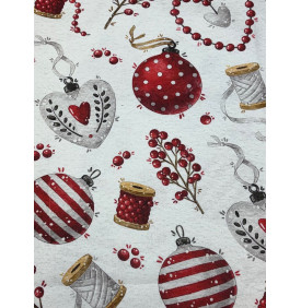 Coupon Sergé Coton "Boules de Noël" Rouge/ Blanc - 50 x 160 cm