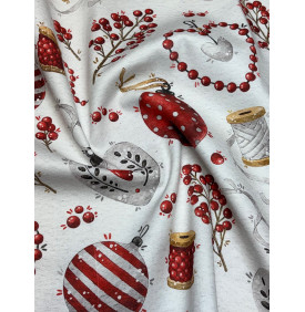 Coupon Sergé Coton "Boules de Noël" Rouge/ Blanc - 50 x 160 cm