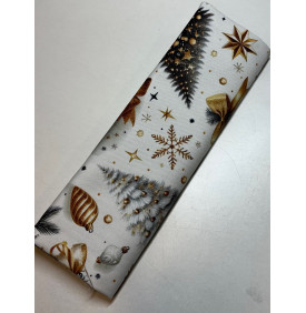 Coupon Sergé Coton "Noël" Blanc & Or - 50 x 160 cm