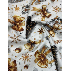 Coupon Sergé Coton "Noël" Blanc & Or - 50 x 160 cm