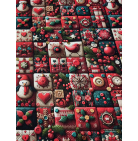 Tissus Sergé Coton / Graphique Patchwork de Noël - Rouge - Coupon