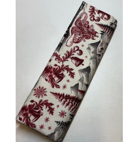 Coupon Sergé de Coton "Scène de Noël" Rouge & Gris – 50 x 160 cm