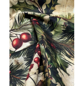 Coupon Sergé de Coton "Houx & Baies de Noël" – 50 x 160 cm