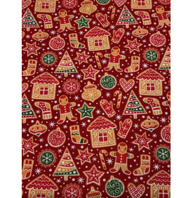 Coupon Coton "Biscuits de Noël" Rouge – 1 m x 150 cm